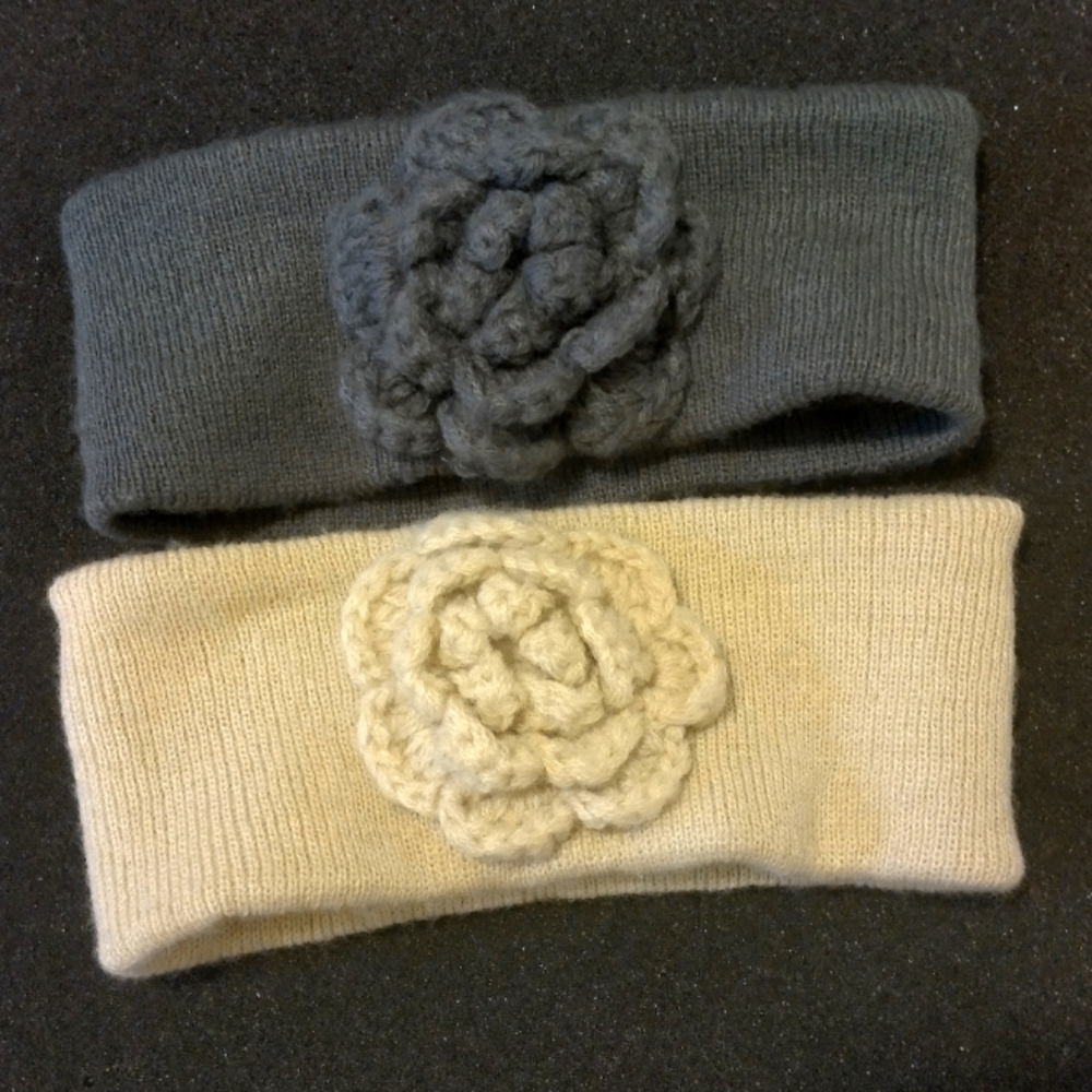 2 winter Headbands. Cream & Grey colored